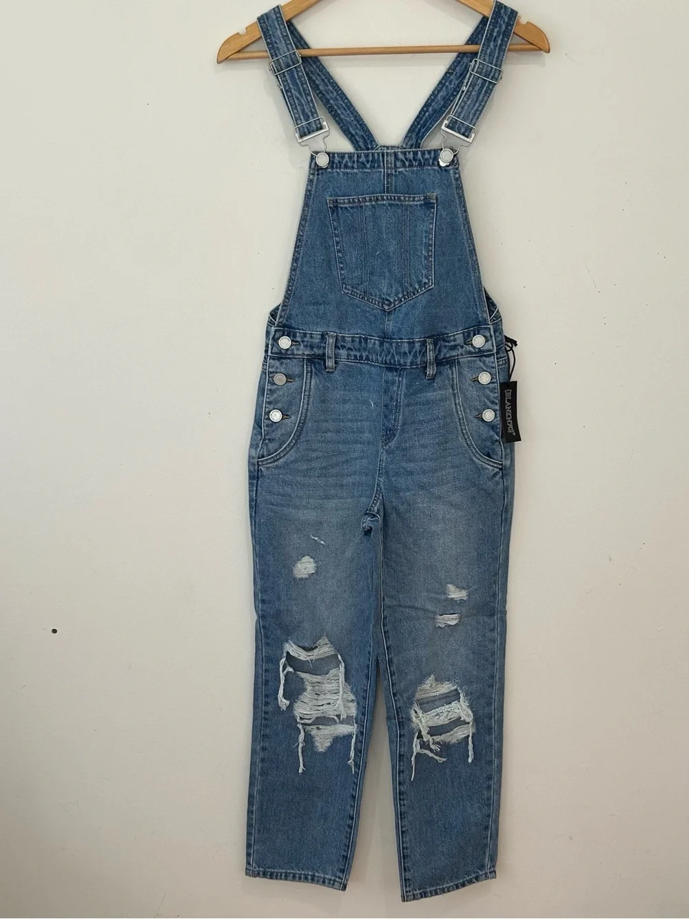 Blank NYC Women’s Denim Distressed Medium BlueJean Overalls Cottagecore Size 24